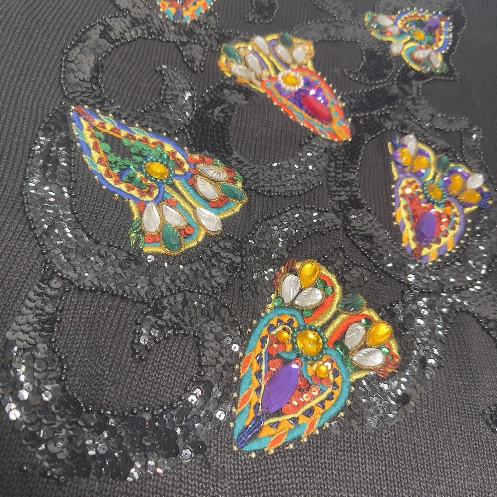 80's Bedazzled Paisley Black L Vintage Sweater Glamour Jewel Beverly Goldberg